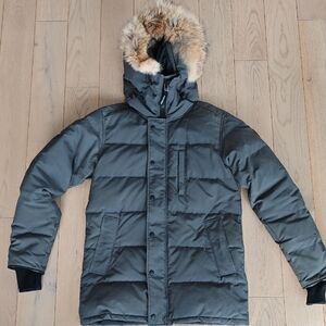 Canada Goose Charcoal Puffer Jacket with Fur Trim